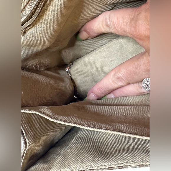 Vintage 90s Brown Monogram Shoulder Bag Jacquard Fabric Small Baguette Purse - Picture 8 of 10